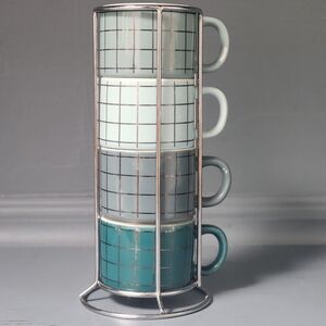 Harvey West Stackable Espresso Cups with Storage Stand - Never Used - Blue